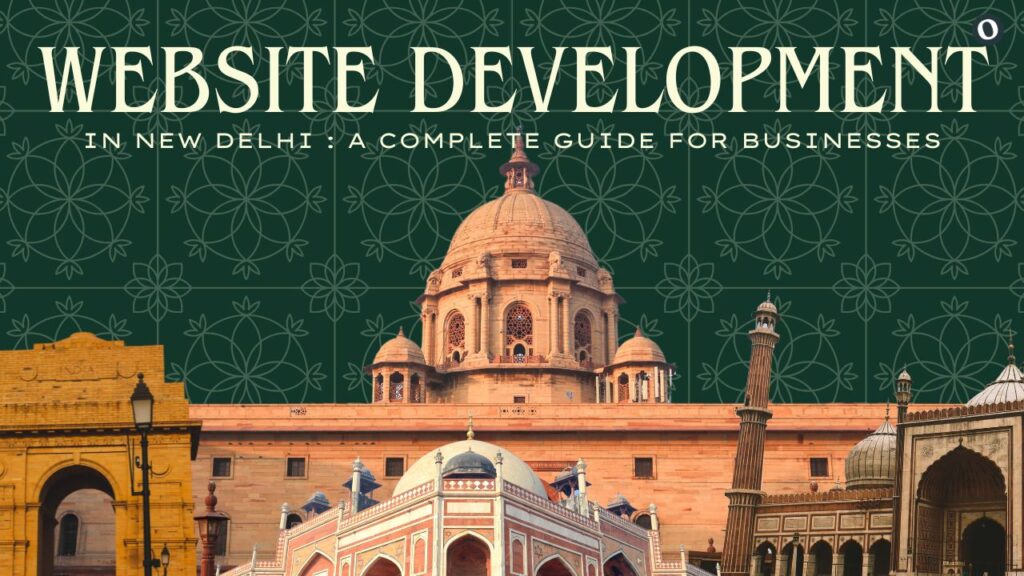 Flat-style digital illustration promoting website development services in New Delhi by OwnTechnologies.