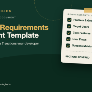 Founder writing an app requirements document checklist covering problem, users, and features