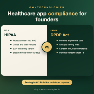 HIPAA vs DPDP Act comparison for healthcare app compliance in the USA and India