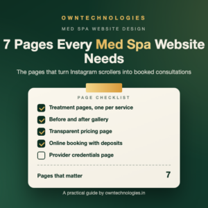 Med spa website design checklist showing the key pages every med spa website needs