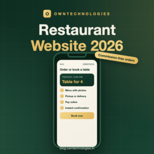 Restaurant website in 2026 with online ordering and table booking shown on a phone