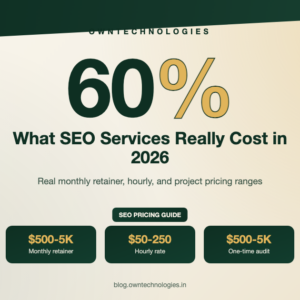 SEO services pricing in 2026 guide showing monthly retainer, hourly, and audit cost ranges