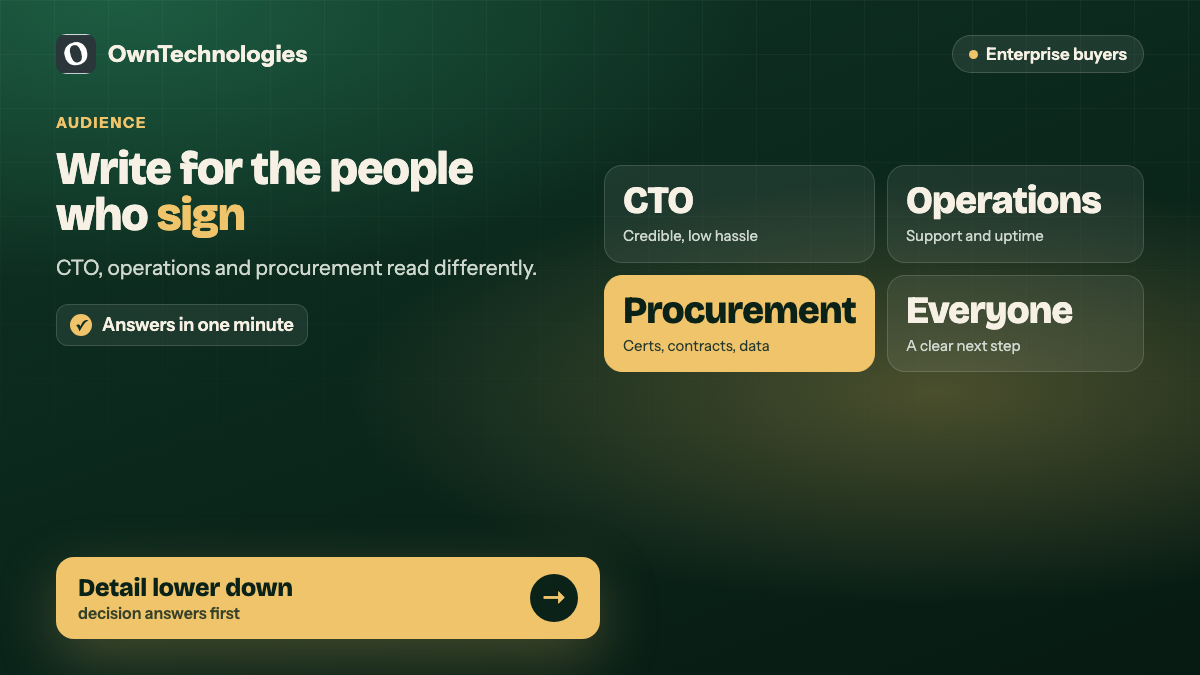 Enterprise IT website audiences: CTO, operations and procurement