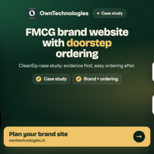 FMCG brand website with doorstep ordering: CleanSip packaged water site on a phone with order and process highlights