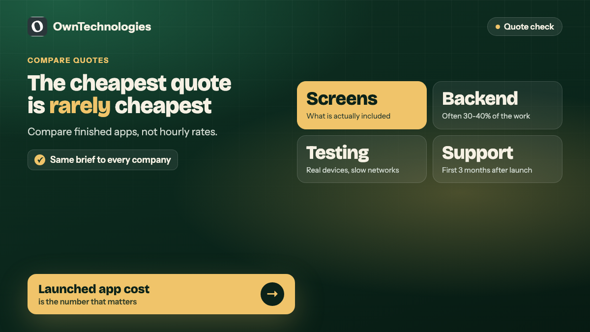 How to compare mobile app development quotes from Indian companies: screens, backend, testing and support