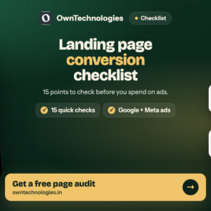 Landing page conversion checklist with a mobile booking page, WhatsApp button and lead alerts