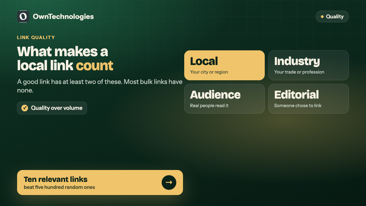 What makes a backlink count for a local business: local, industry, real audience and editorial