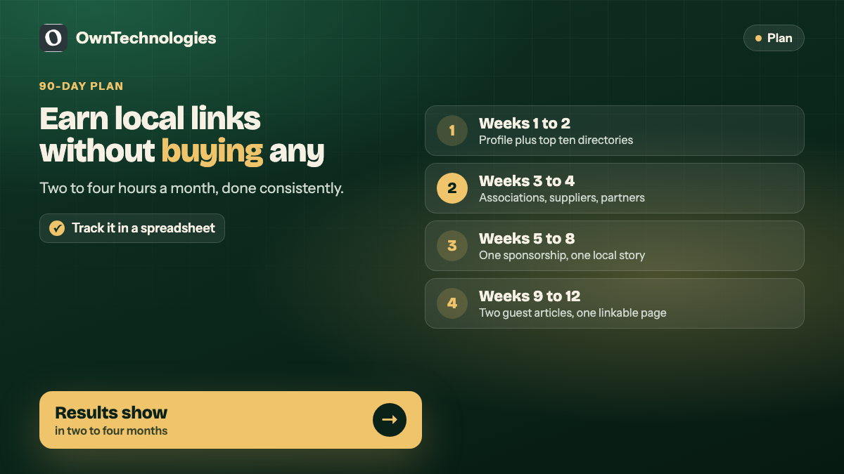 90-day local link building plan for a small business website