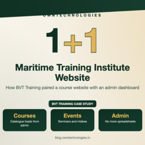 Maritime training institute website case study for BVT Training, pairing a course website with an admin dashboard