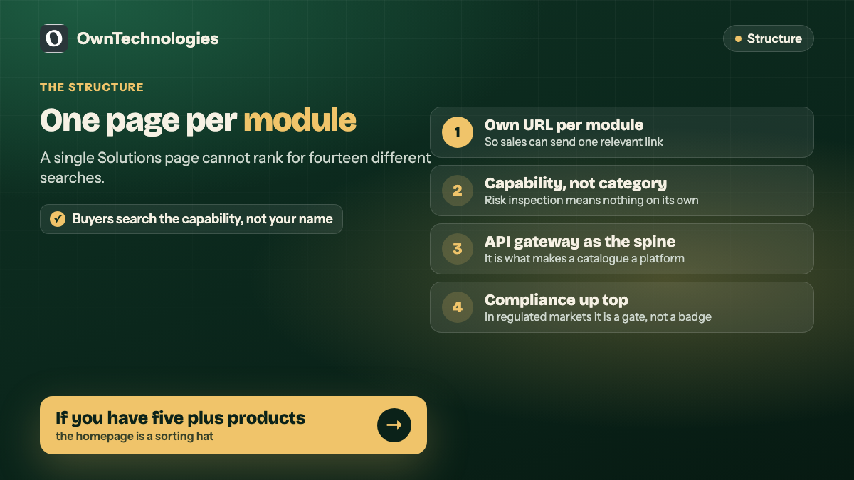How to structure a modular B2B platform website with one page per module