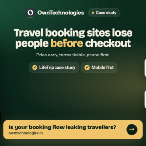 Travel booking website features from the LifeTrip case study: early price, visible terms, mobile first booking flow