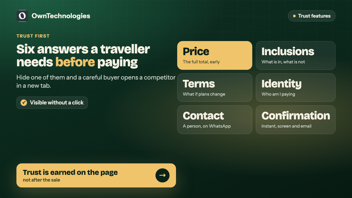 Six trust features a travel booking website needs before a traveller pays