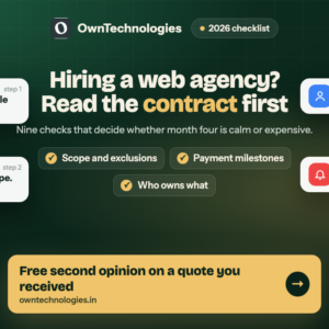 Checklist for hiring a web development agency in Gurugram, covering scope, payment and ownership