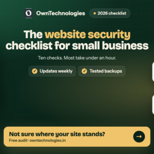 Website security checklist for small business: HTTPS, two-factor login, plugin updates, tested backups and domain auto-renew