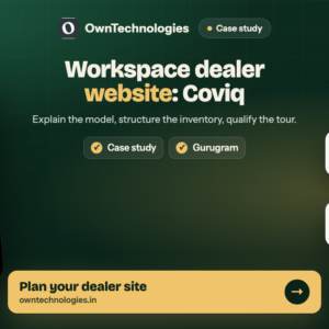 Workspace dealer website case study for Coviq with Gurugram hubs and tour booking on a phone
